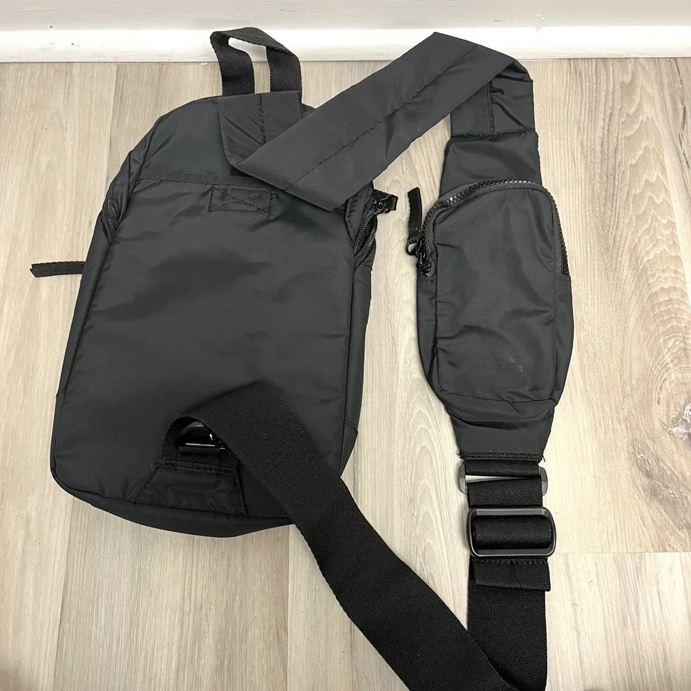 Adidas Black Recycled Polyester Crossbody Sling Backpack Bag in OS